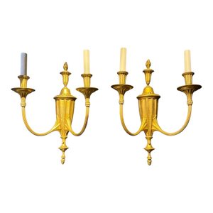 1920 Caldwell Gilt Bronze Sconces 2 Lights - a Pair