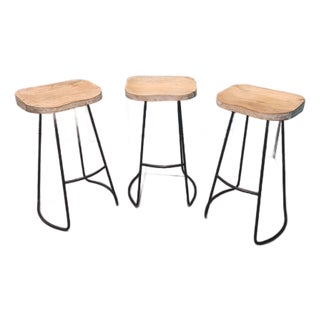 Late 20th Century Set of 3 Industrial Backless Bar Stools With Stone Seats For Sale