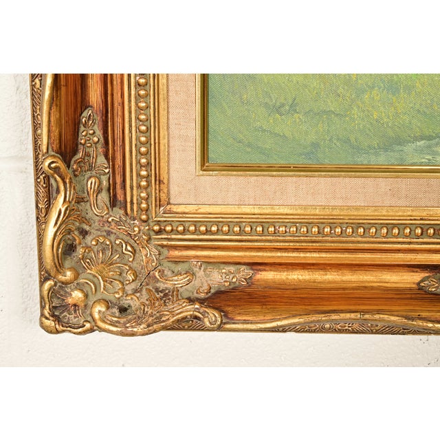 Original Artist Signed K. Kirum "Church in the Dale" Oil Painting in Carved Giltwood Frame For Sale - Image 11 of 16