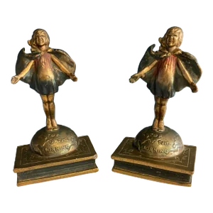 1920s Pompeian Bronze Bookends by Laura Archibald "Top of the World" - 2 Pieces