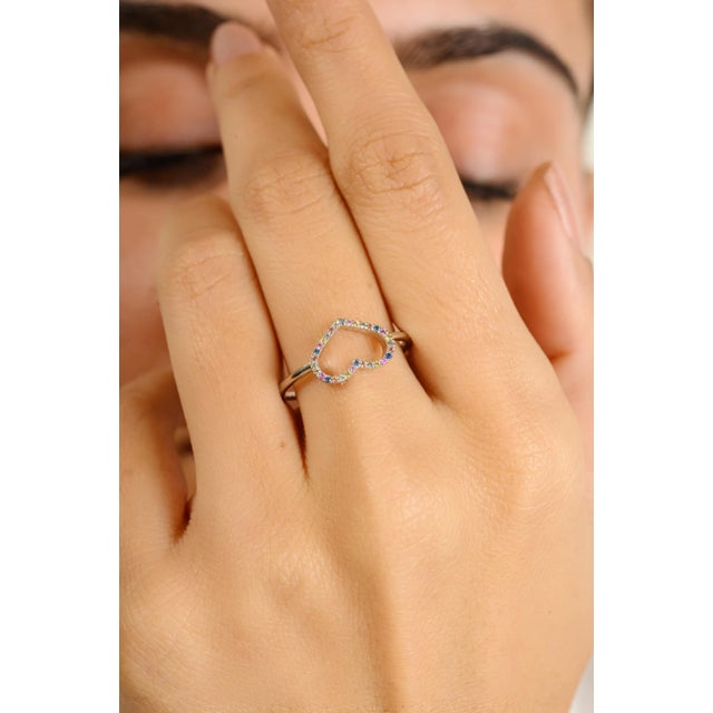 Multi Sapphire Heart Shape Promise Ring Size 5 For Sale - Image 4 of 9