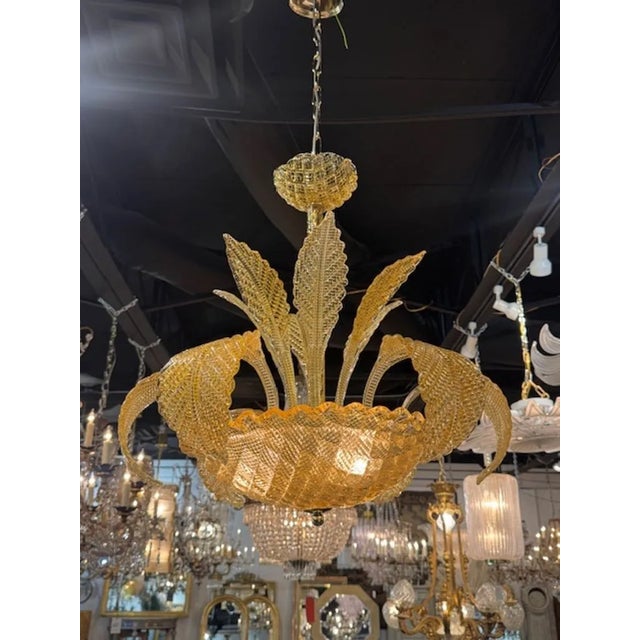 Amber Colored Murano Glass Leaf Chandelier For Sale - Image 4 of 5