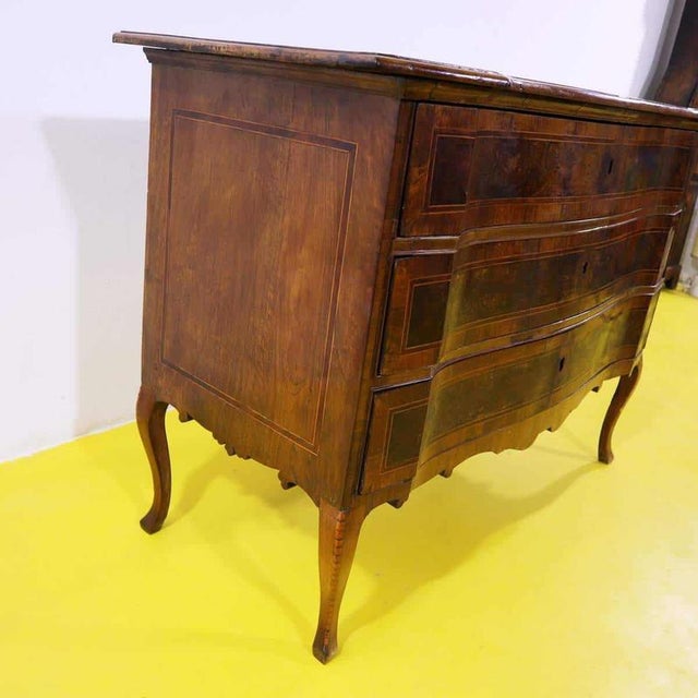 Wooden Chest of Drawers with Three Inlaid Drawers and Curved Front For Sale - Image 9 of 13