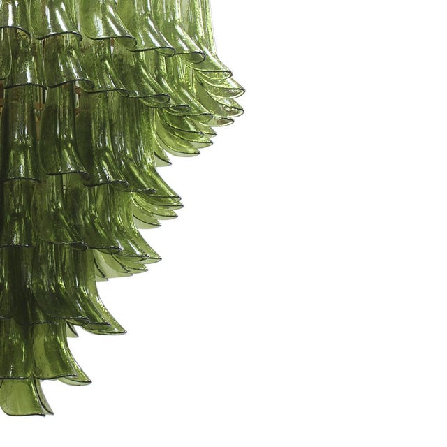 1990s Green Murano Glass Petal Chandelier with Gold-Toned Support, Italy, 1999 For Sale - Image 5 of 11