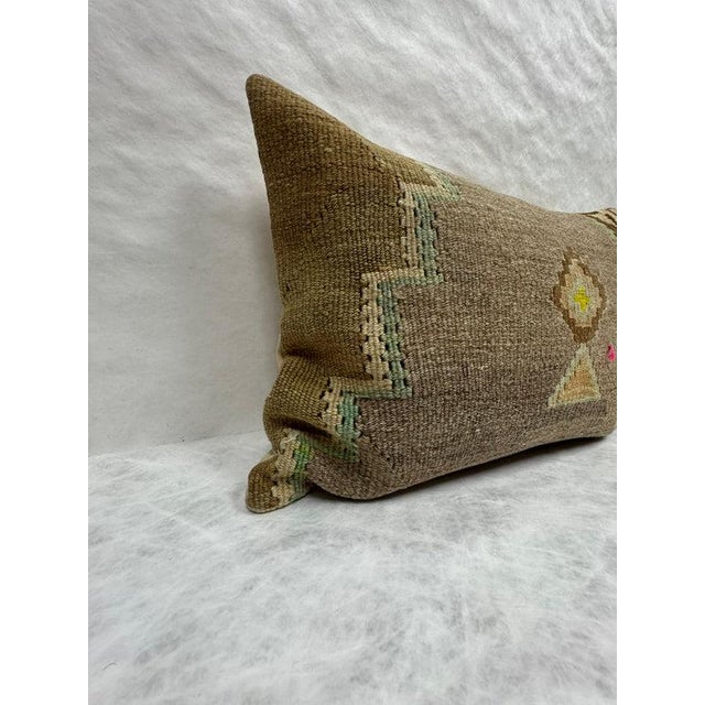 Turkish Hemp Pillow Cushion Natural Brown Green Pillow Cushion Cover 16" x 24" For Sale - Image 4 of 4