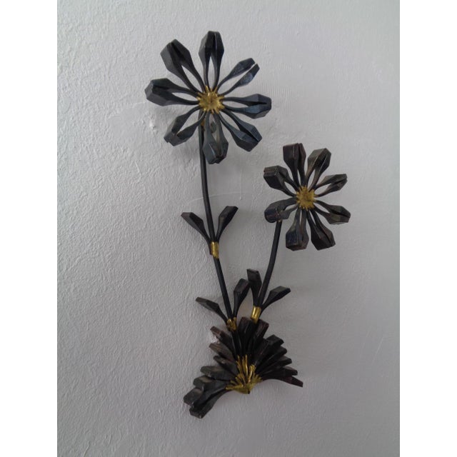 1960s Swedish Brutalist Iron and Gold Flower Wall Sculpture, 1960s For Sale - Image 5 of 18