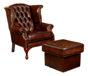 Luxury Hand-Tufted Leather Wingback Chair & Ottoman Set – Classic Style