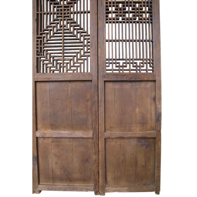 Antique Chinese 4 Panel Lattice Wood Screen Doors For Sale - Image 12 of 15