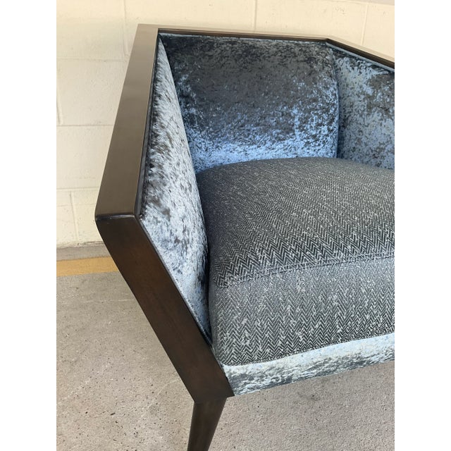 Wood Caracole Modern Crushed Midnight Blue Velvet the Crane Lounge Chair For Sale - Image 7 of 8