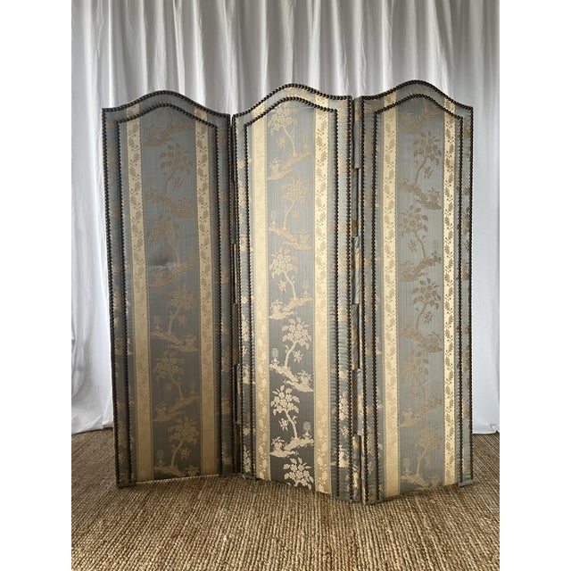Vintage Screen in Damask Silk, 1920s For Sale - Image 15 of 18