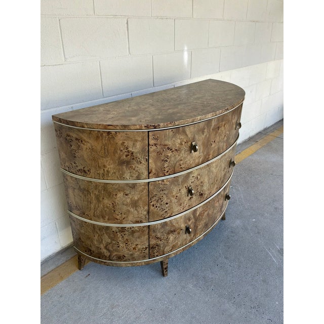 Elegant Jonathan Charles Co Fulgurite Burl Demi Lune Chest. 3 drawers with gold accents. Original Retail $5609. Showroom...