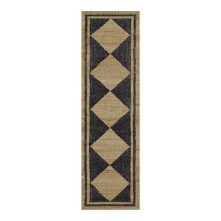 Erin Gates by Momeni Orchard Court Checker Black Hand Woven Wool and Jute Area Rug 2'3" X 12' Runner For Sale