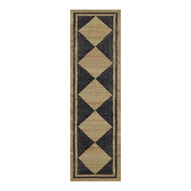 Erin Gates by Momeni Orchard Court Checker Black Hand Woven Wool and Jute Area Rug 2'3" X 12' Runner For Sale