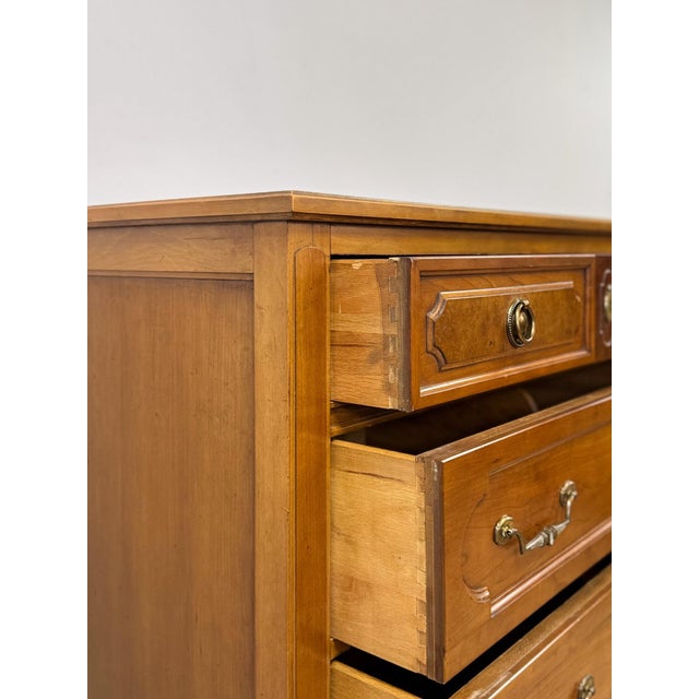 Vintage Thomasville Transitional Tallboy Dresser, Burlwood Accents, MCM Casegood For Sale - Image 16 of 18