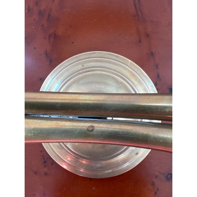 Brass Vintage Mid 20th Century Solid Brass French Horn Candle Holder For Sale - Image 8 of 11