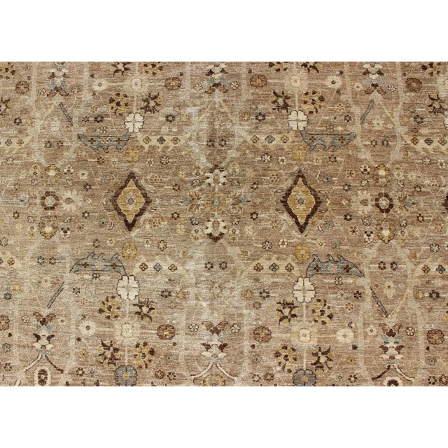 Green Modern Tabriz Design Rug in Camel Background by Keivan Woven Arts For Sale - Image 8 of 10
