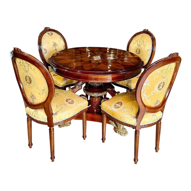 French Style Dining Set With Gold Leaf Details For Sale
