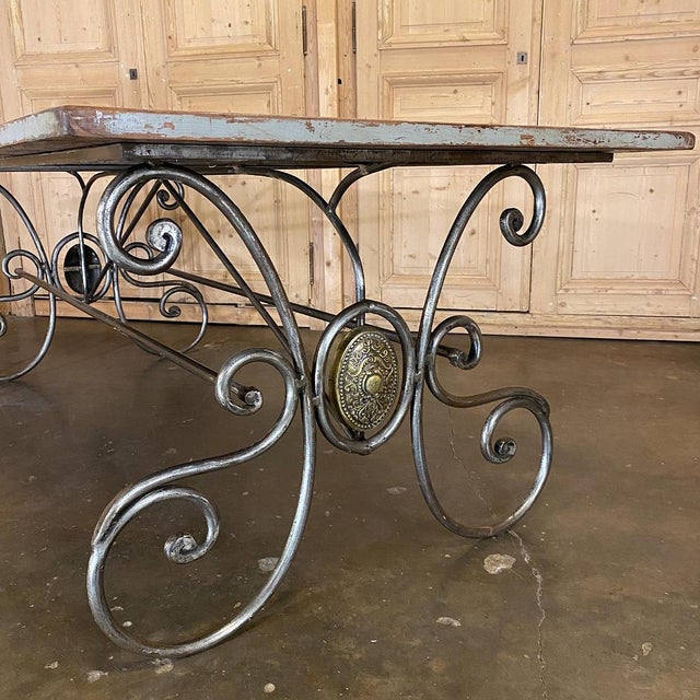 Wood Mid-Century French Painted Oak and Wrought Iron Dining Table For Sale - Image 7 of 13