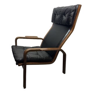 Mid-Century Lamino Black Leather Lounge Chair Model P583 by Yngve Ekström for Swedese, Sweden 1960s For Sale