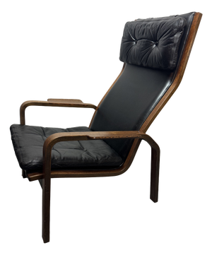 Mid-Century Lamino Black Leather Lounge Chair Model P583 by Yngve Ekström for Swedese, Sweden 1960s