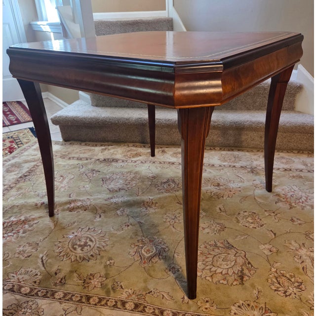 Vintage Leather Top Embossed Game Card Table For Sale In Indianapolis - Image 6 of 13