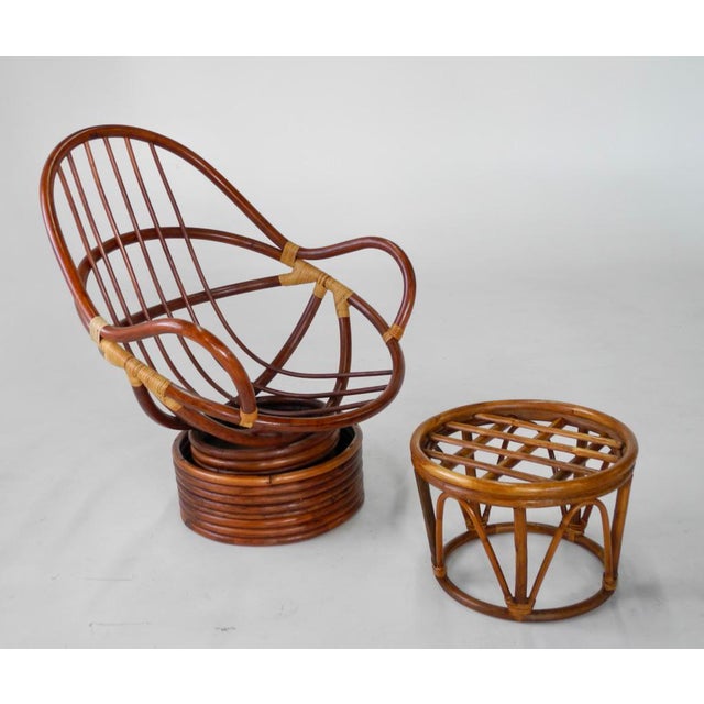 Mid-Century Swivel Rattan Bamboo Pod Chair & Ottoman ...