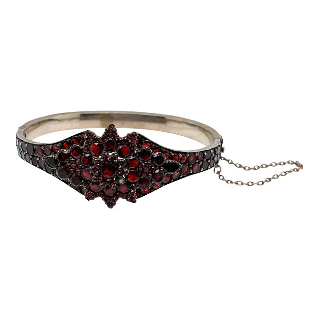 Vintage Antique Bohemian Gold Filled Garnet Bangle Bracelet For Sale