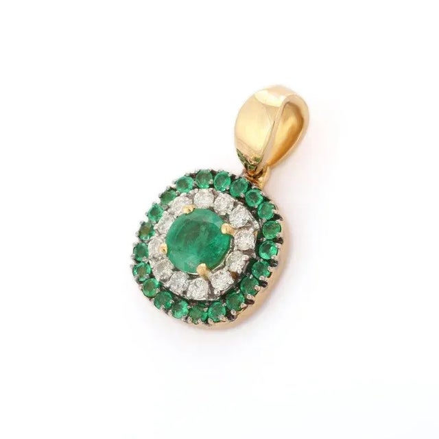 Art Deco Style Emerald Pendant in 14k Gold For Sale - Image 4 of 6