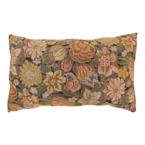 1910 Decorative Antique Jacquard Tapestry Pillow with Floral Elements Allover