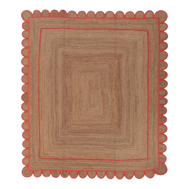 Hot Red Scallop Jute Handmade Rug 5'x7' Ft. For Sale