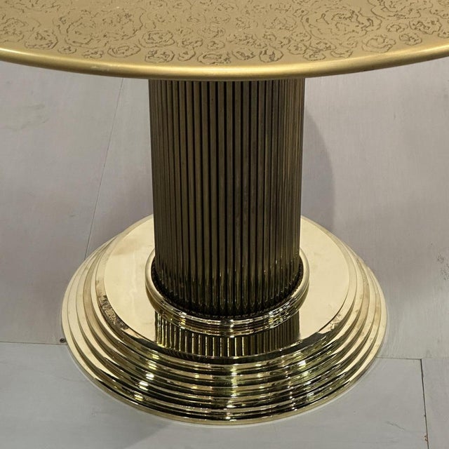 Round Center of Dining Table on Brass with Relief Top, 1970s For Sale - Image 4 of 18