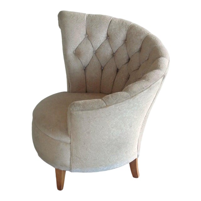 1940s Hollywood Regency Asymmetrical Fan Back Tufted Lounge Chair