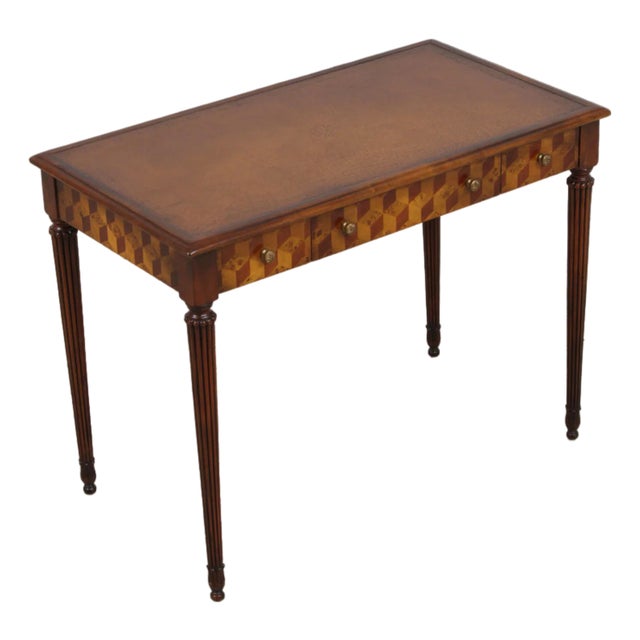 Theodore Alexander Attributed Marquetry Inlaid Leather Top Writing Desk For Sale