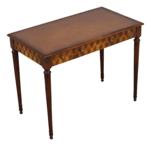 Theodore Alexander Attributed Marquetry Inlaid Leather Top Writing Desk