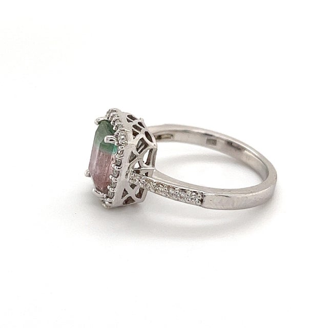 Watermelon Tourmaline Diamond Ring 14k Gold 1.82 TCW Certified, Size 7 For Sale - Image 4 of 11