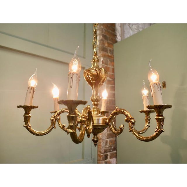Large French Rococo Gilded Brass Six-Light Chandelier, 1960 For Sale - Image 4 of 6