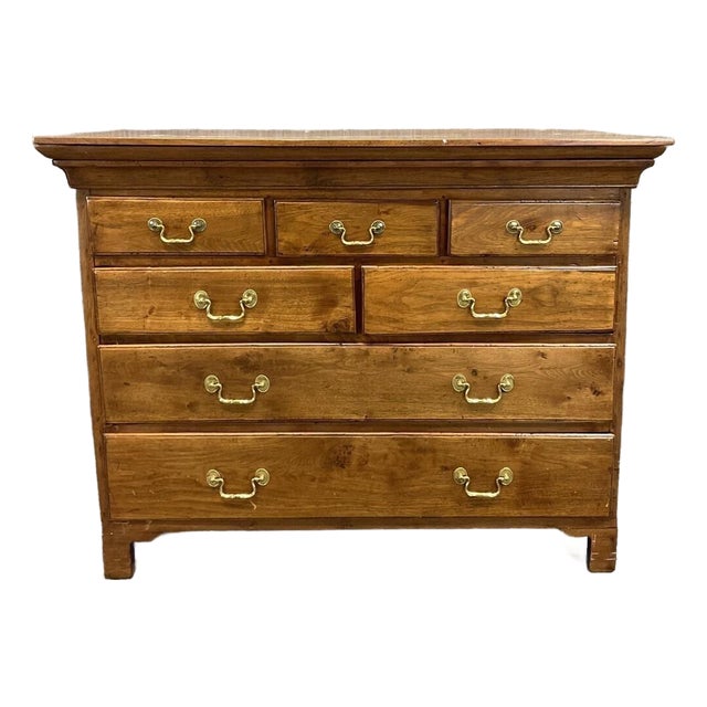 18th Century George III English Provincial Seven Drawer Chest | Antique Oak & Fruitwood Bachelor's Dresser For Sale