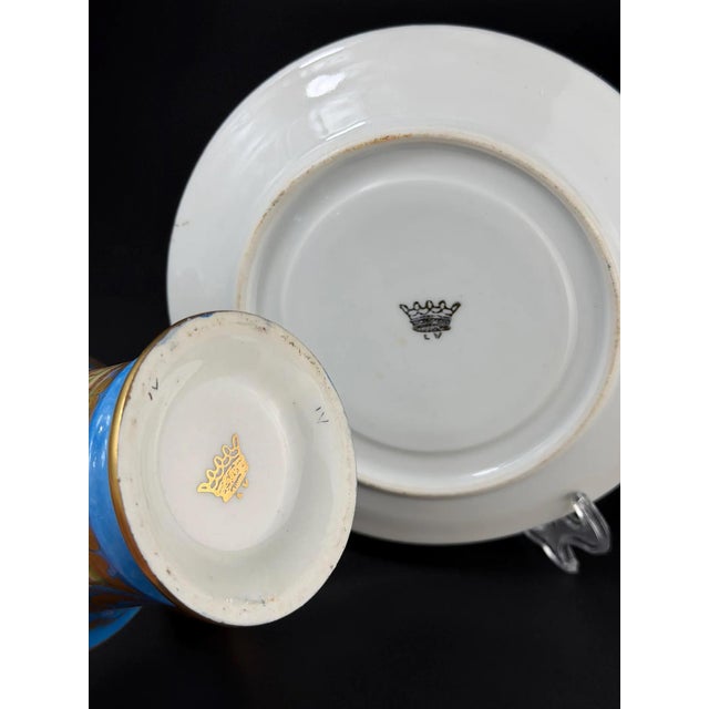French Hand-Painted Porcelain Cup and Saucer in the style of Sèvres, 19th Century, Set of 2 For Sale - Image 12 of 13