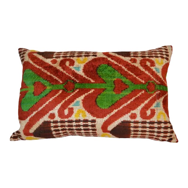 Silk Uzbek Ikat Velvet Hand Made Pillow Cushion For Sale