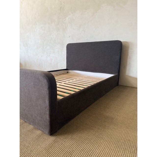Traditional King Size Belgian Linen Slip Covered Bed in Cafe Noir For Sale - Image 3 of 8