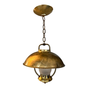 Vintage Brass Dome Pendant Light Frosted Glass Lantern Hanging Fixture