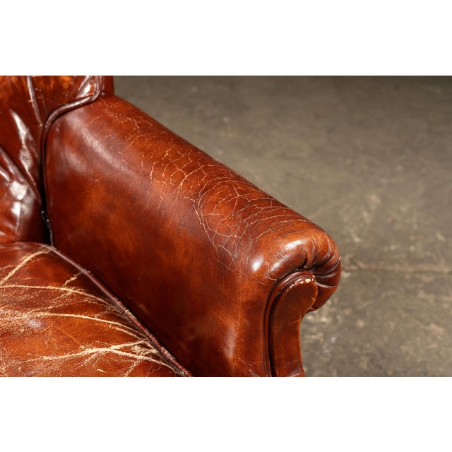 Vintage Tufted Leather Chesterfield Armchair and Ottoman by Hickory Chair For Sale - Image 11 of 15
