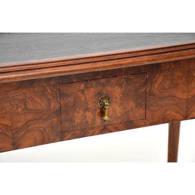 Antique Leather Top Console Table in Burr Walnut, 1890 For Sale - Image 11 of 12