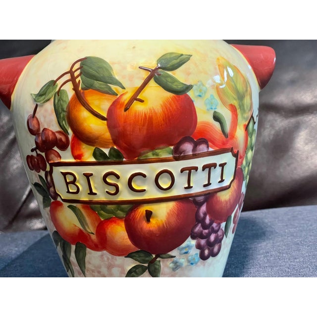 Hand Painted Italian Fruit Biscotti Cookie Jar Canister With Lid – Tuscan Kitchen Decor For Sale - Image 11 of 16