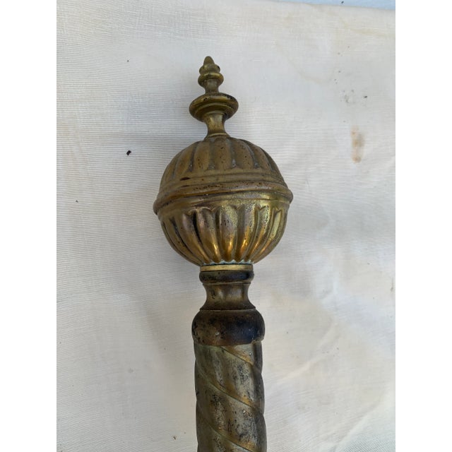Vintage 1960s Wrought Iron and Brass Andirons- a Pair For Sale - Image 9 of 10