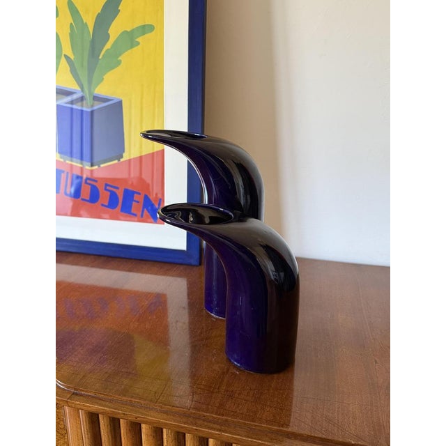 1970s Space Age Blue Ceramic Vase, Italy, 1970s, Set of 2 For Sale - Image 5 of 18