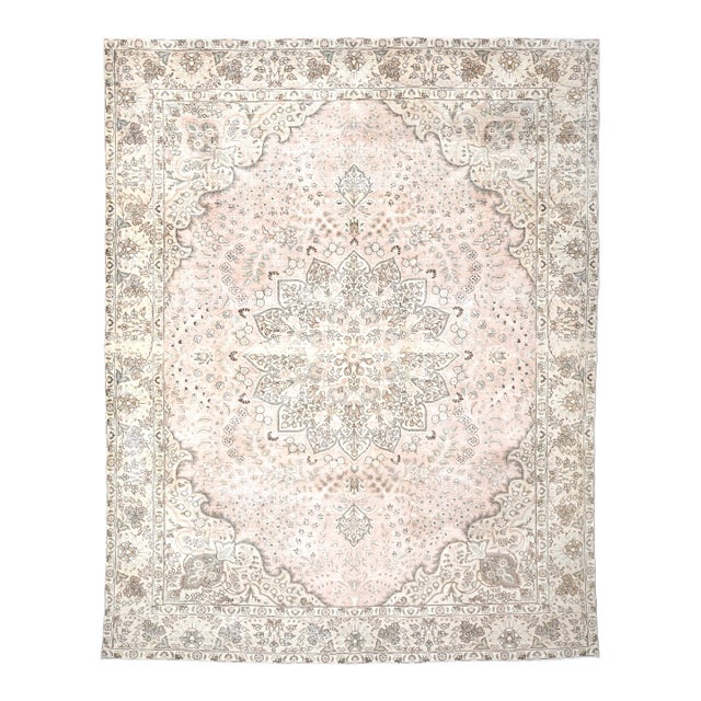 1970s Vintage Persian Handmade Wool Cotton Beige Area Rug For Sale