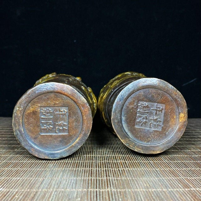 Pair of Vintage Gilt Bronze Dragon Vases – "Dragon Rising From the Sea" Motif For Sale - Image 4 of 9