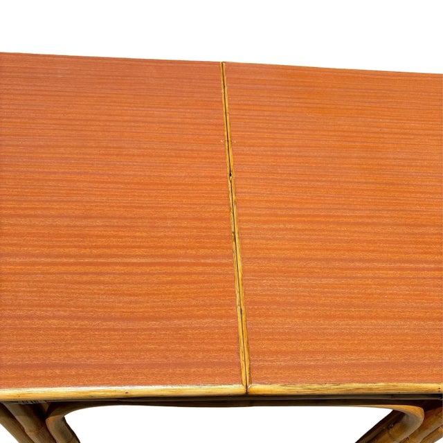1940s 1940s Restored Mid-Century Expanding Hinge Leaf Rattan Dining Table For Sale - Image 5 of 8