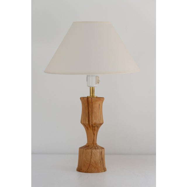 Danish Wooden Table Lamp, 1970s. Scandinavian designer table lamp in solid light wood, probably fruitwood or olive wood....